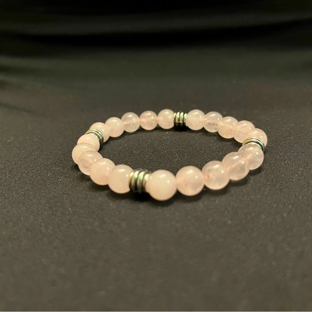 8mm Rose Quartz Stone Beaded Bracelet - perfect gift for Valentine’s Day! - Picture 4 of 5